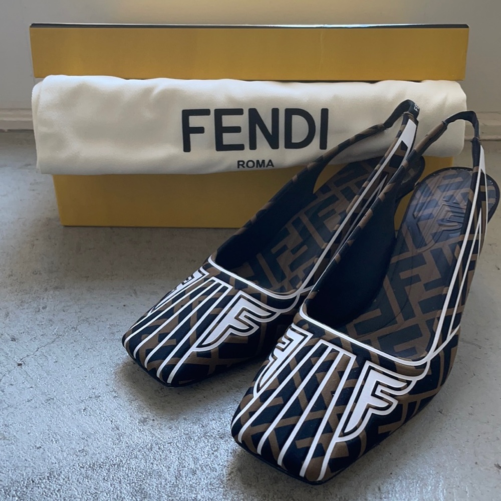 Fendi Freedom FF Logo Slingback heel size 36
